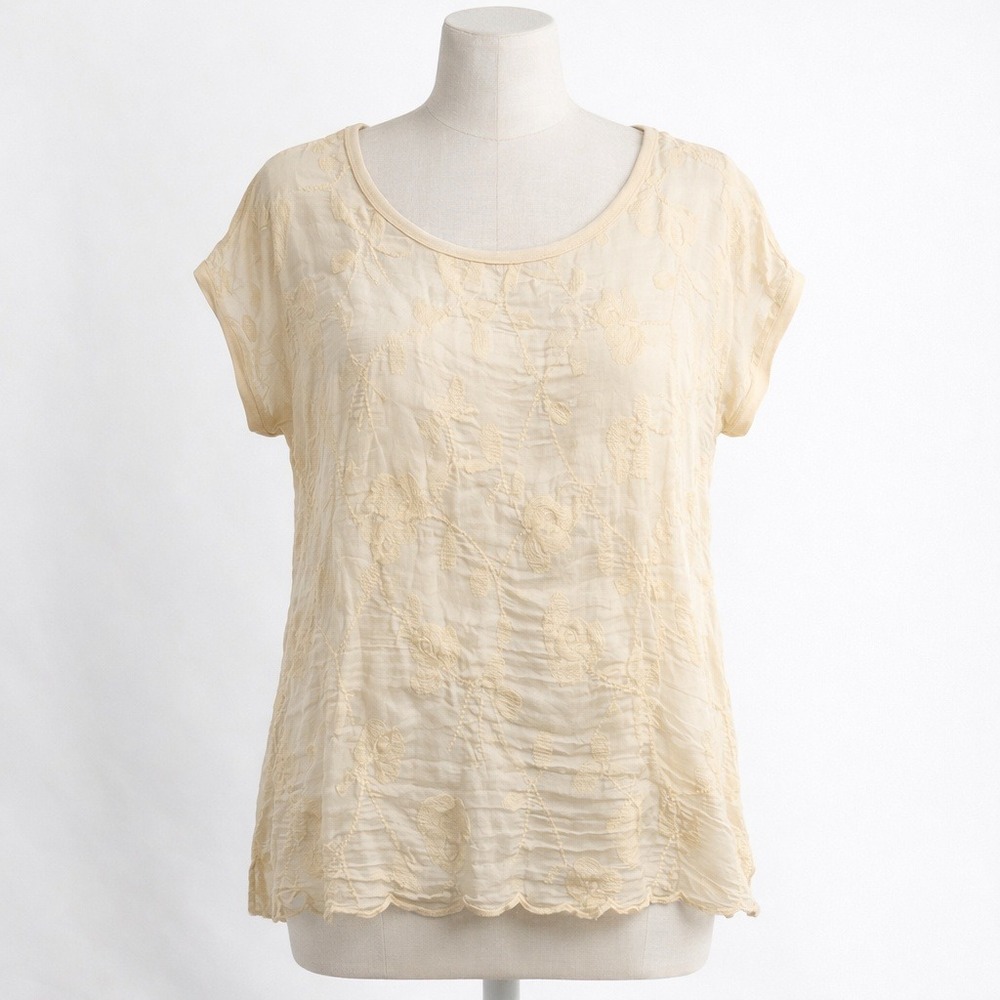 Vintage Giulia Embroidered Fairy Silk Top Sz M Sheer Split Back Festival Whimsy